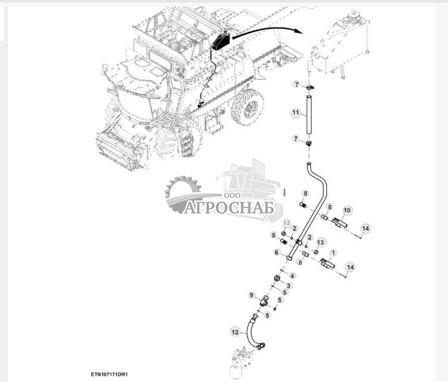 Гидравлические возвратные трубопроводы, 2WD, без соломоразбрасывателя 